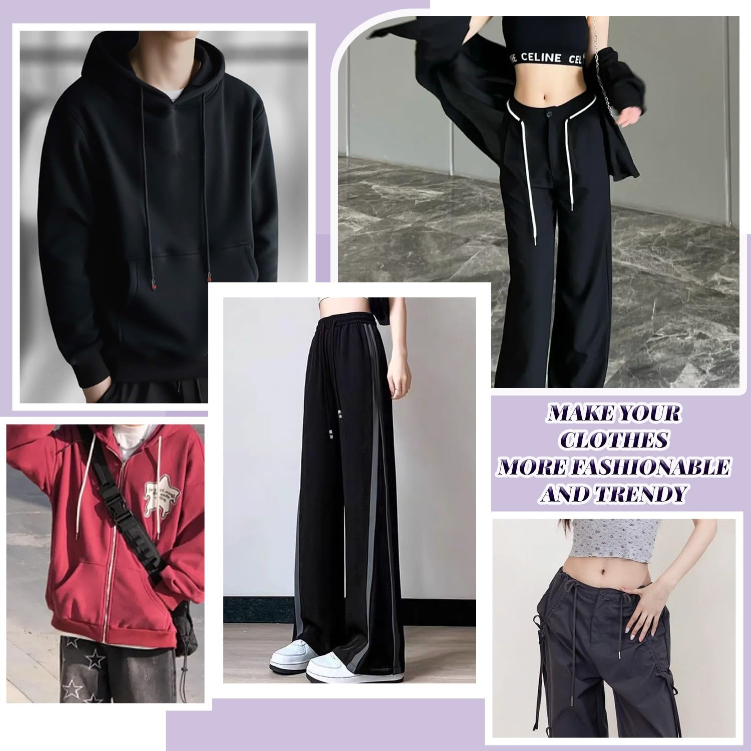 WALWAL 2 Pack 51 Inch Replacement Drawstrings Cotton Drawstring Cord, Suitable for Sweatpants Hoodies Shorts, with Threader Tool(Red+Black White) image number 1