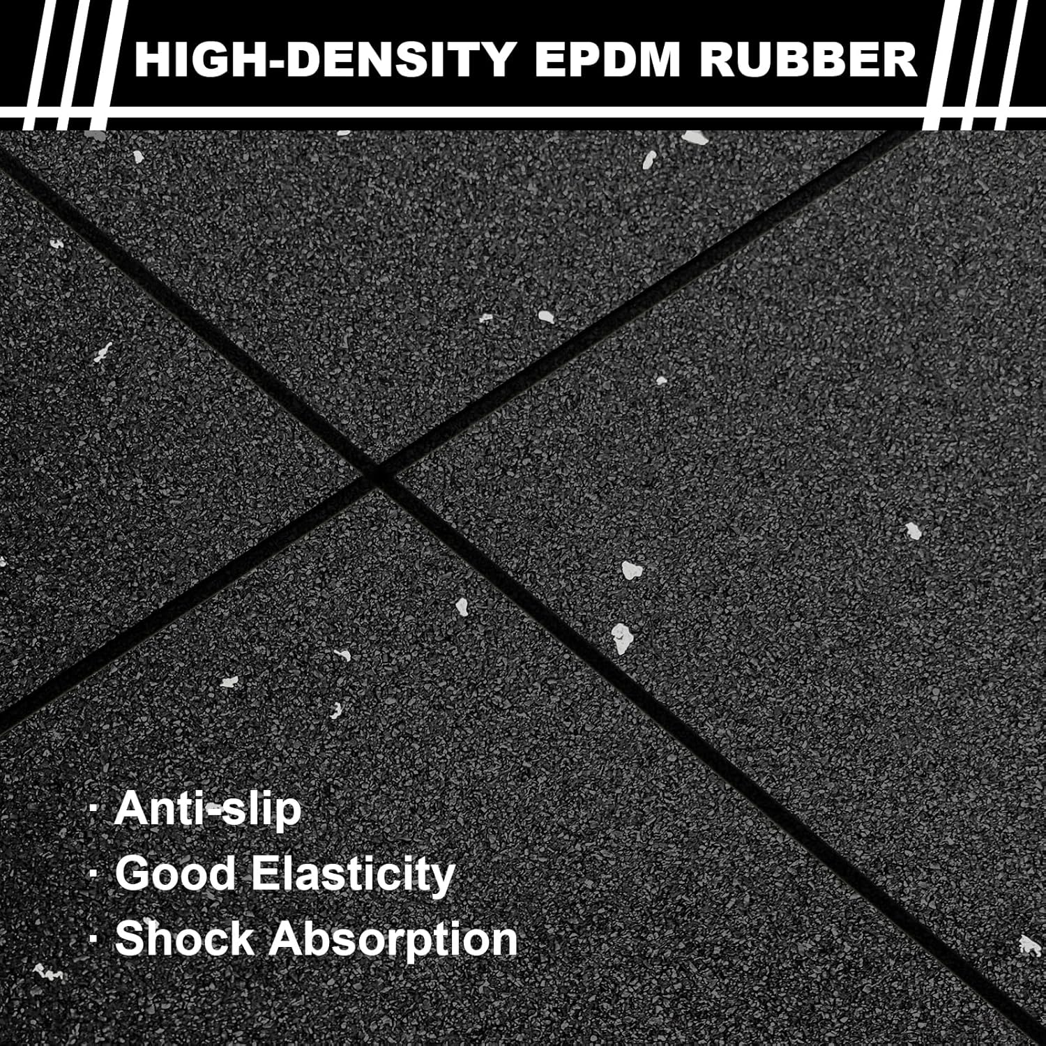 Gym Mat Flooring Heavy Duty Rubber Mat 15MM Thickness Exercise Mats Premium Slip-Resistant, Shock Absorbent, Solid Rubber Matting for Gymnastic, Sports & Fitness (Black + Grey Dots, 50CM X 50CM, 4) image number 4