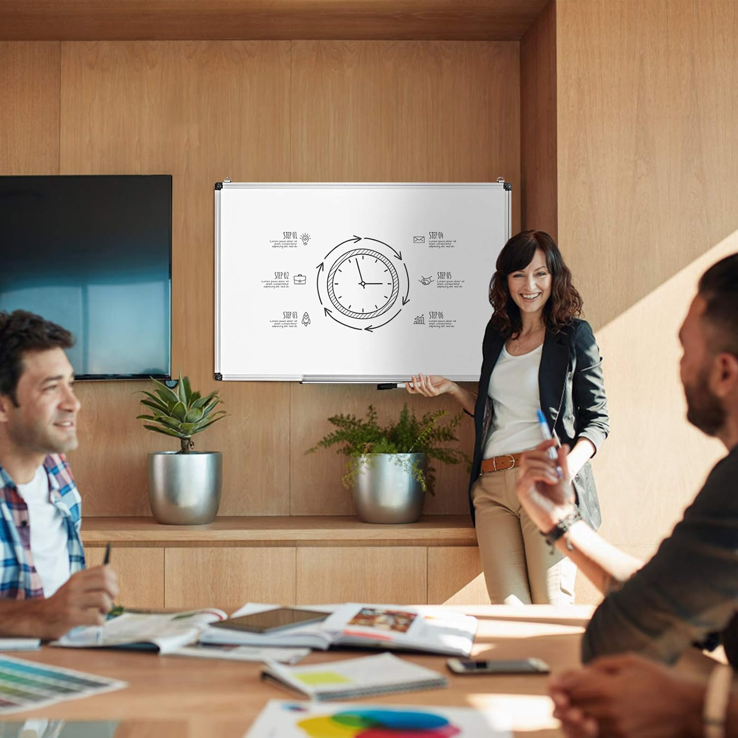 Giantex Dry Erase Board, Wall Mounted Board with Detachable Tray, Aluminum Frame Magnetic Whiteboard with 3 Dry Erase Markers, 2 Magnets & 1 Eraser for School, Home, Office (90 X 60 Cm) image number 3