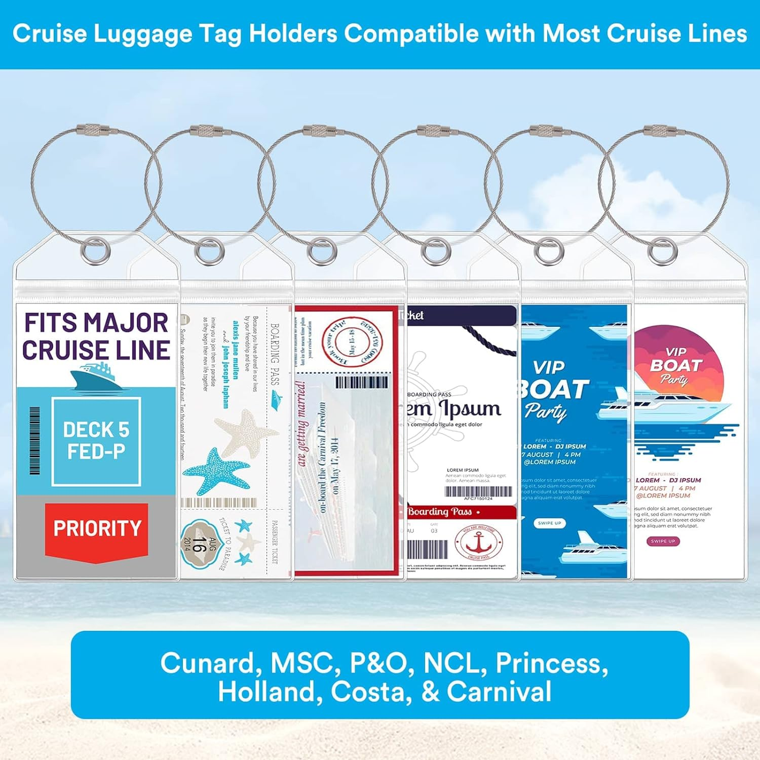 6 Pack Lanyards with Ship Card Holders, Retractable Badge Reels with Waterproof Luggage Tags ID Holders for Cruise Essentials Accessories Key Cards - Color2 image number 7