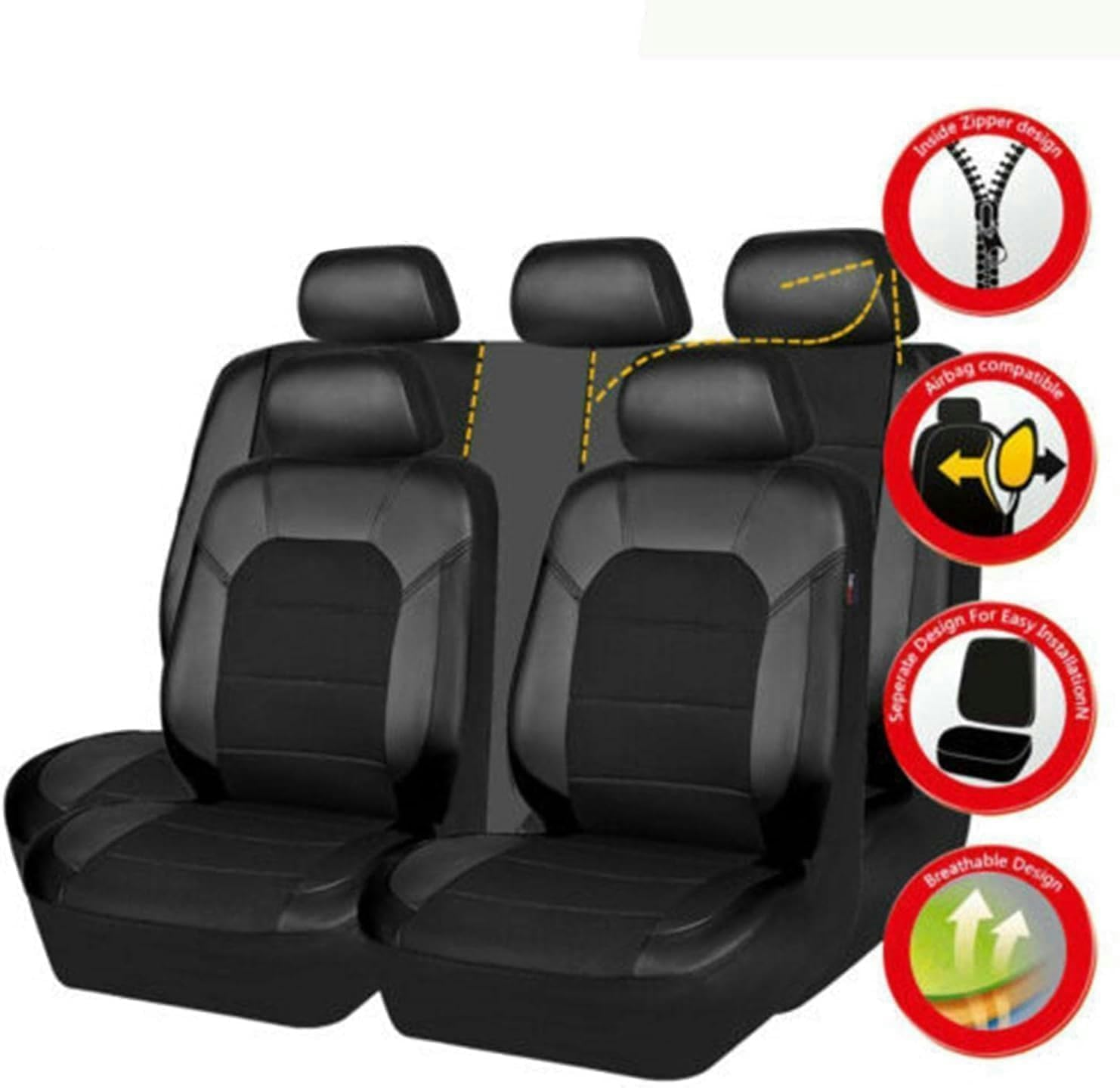 YALLIT Car Seat Covers Universal Set for Mazda CX3 CX5 CX7, 3, 6, Speed3 Speed6 Protege5 Tribute Car Accessories, Black image number 1