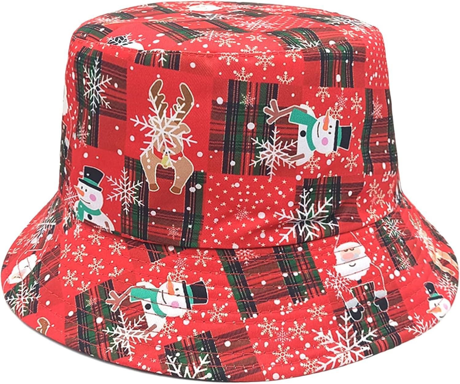 Renvena Christmas Bucket Hat for Women Men Teens Unisex Santa Claus Snowflake Print Fisherman Cap image number 4