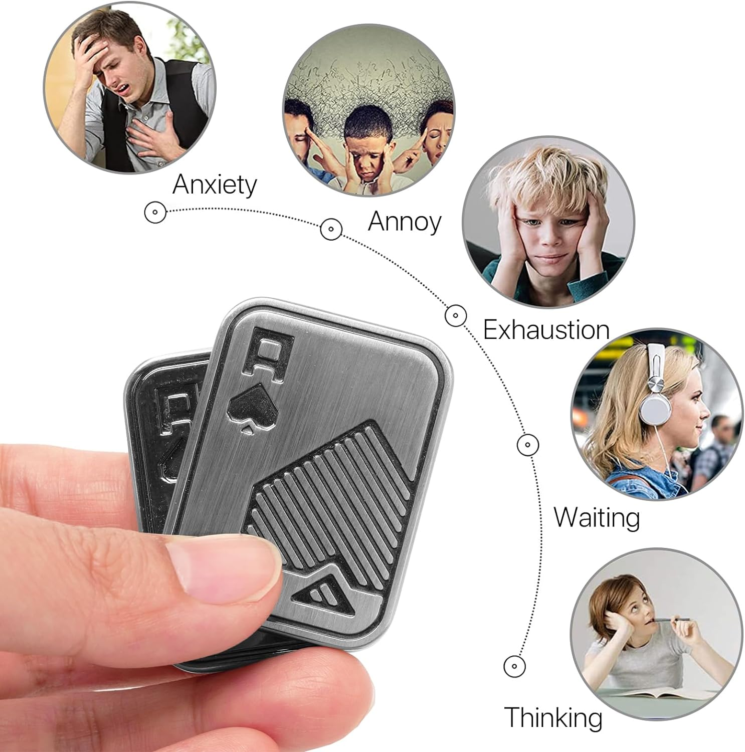 Metal Poker Fidget Slider, EDC Adult Fidget Toys to Relieve Pressure Stress Anxiety Office Desk Toy Gifts ADHD Push Card (A, Silver) image number 4