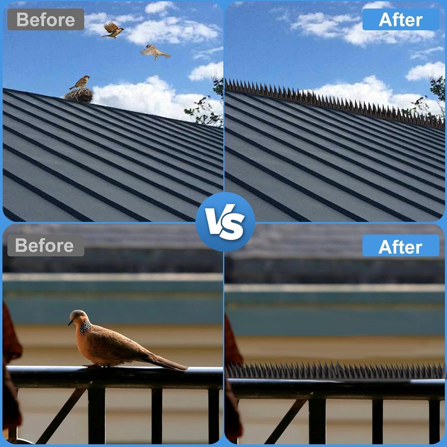 12Pcs Wall & Fence Spikes, Plastic anti Bird Spikes for Outside, Cat Squirrel Raccoon Pigeon Fox Intruder Deterrent Spikes, Bird Repellent Spikes for Garden, Balcony, Roofs, Gate Wall, Window (Black) image number 2