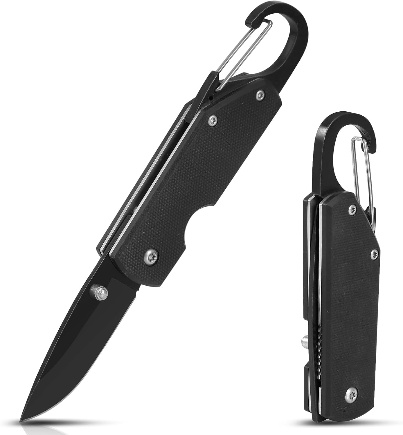 EDC Pocket Knife G10 Handle 5.7Cm Blade Mini Folding Knife, Sharp Camping Hiking Knife with with Carabiner, Unique Tool for Daily Use and Outdoor