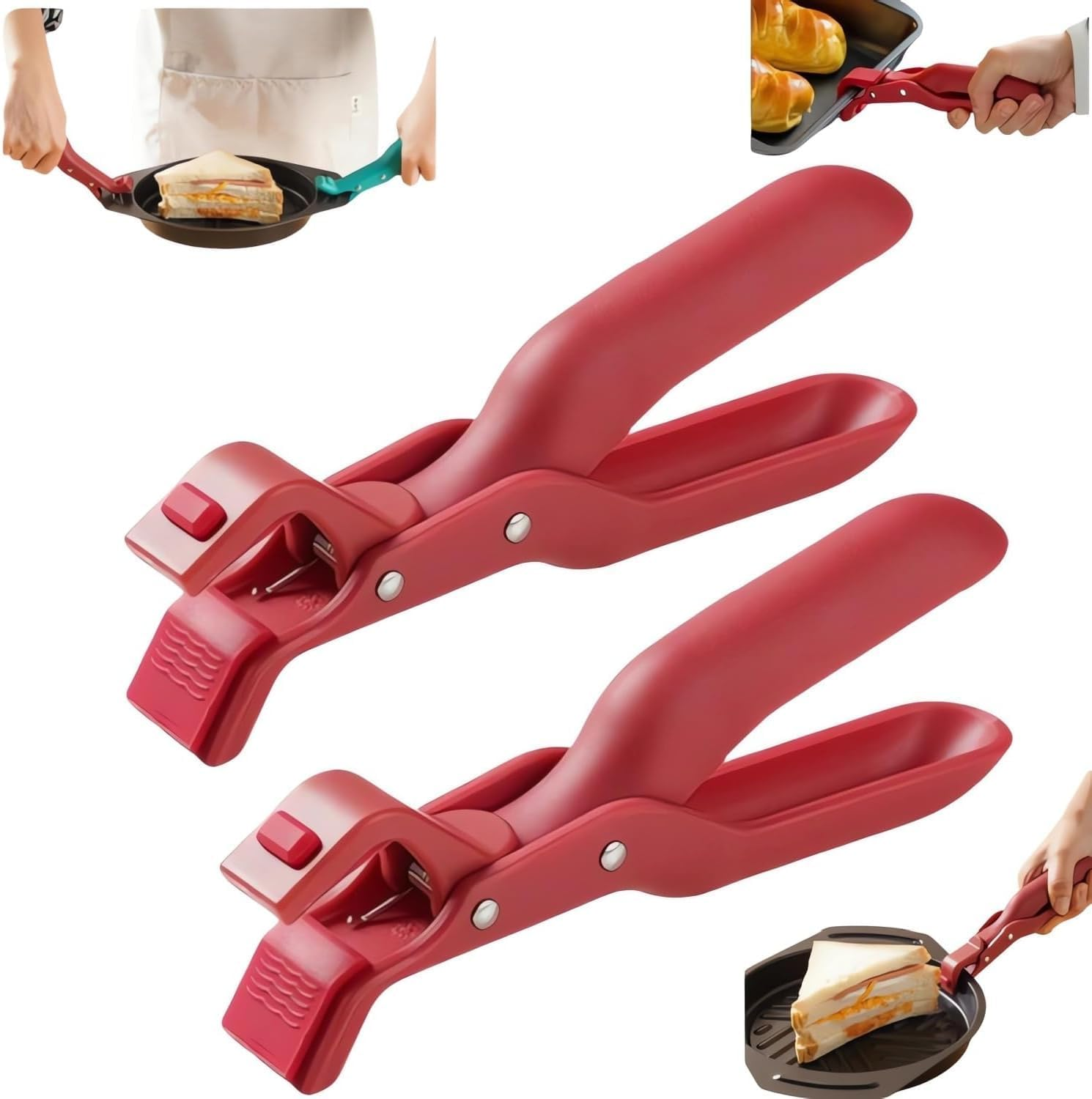 Multi-Purpose Anti-Scalding Bowl Holder Clip for Kitchen, Kitchen Anti-Scalding Anti-Slip Clip, Silicone Non-Slip Anti-Scalding Clip, Heat Insulation Anti-Scald Clamp Gripper, for Pots Dish (Red+Blue)