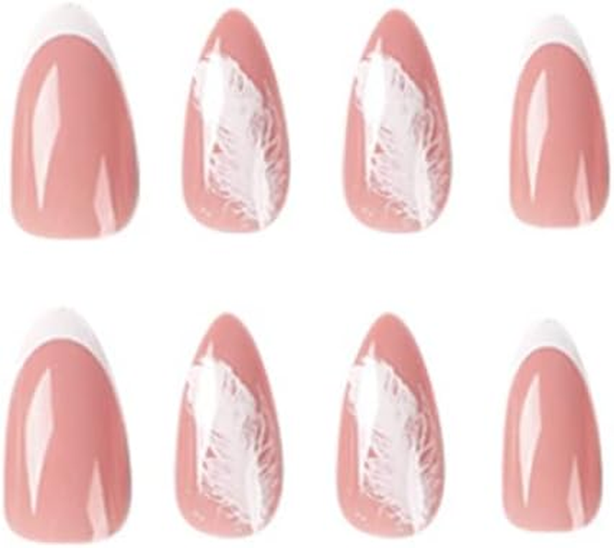 Medium Almond White French Nails for Gluing, KXAMELIE Press on Nails with Leather Designs Acrylic Artificial Nails for Women and Girls Daily Use 24 Pieces image number 2