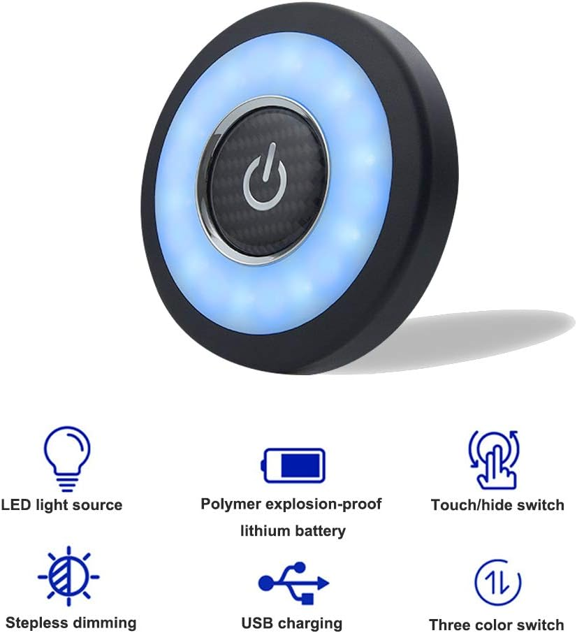 Viesyled USB Rechargeable Car Interior Led Trunk Cargo Area Light,12V Bright Multi-Function Wall Light Stick on Anywhere Push Lamps for Vehicle RV Camping Bedroom Cabinet (3 Colors)