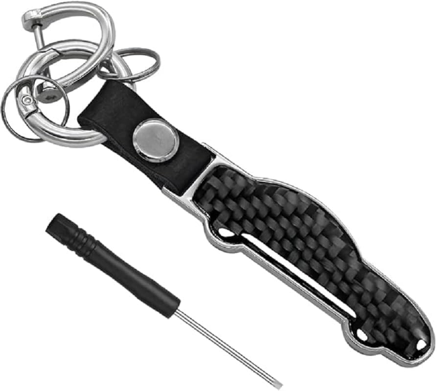 Carbon Fiber Car Keychain, Microfiber Leather Key Chain, Waterproof Car Shape Key Fob Key Ring Holder image number 2