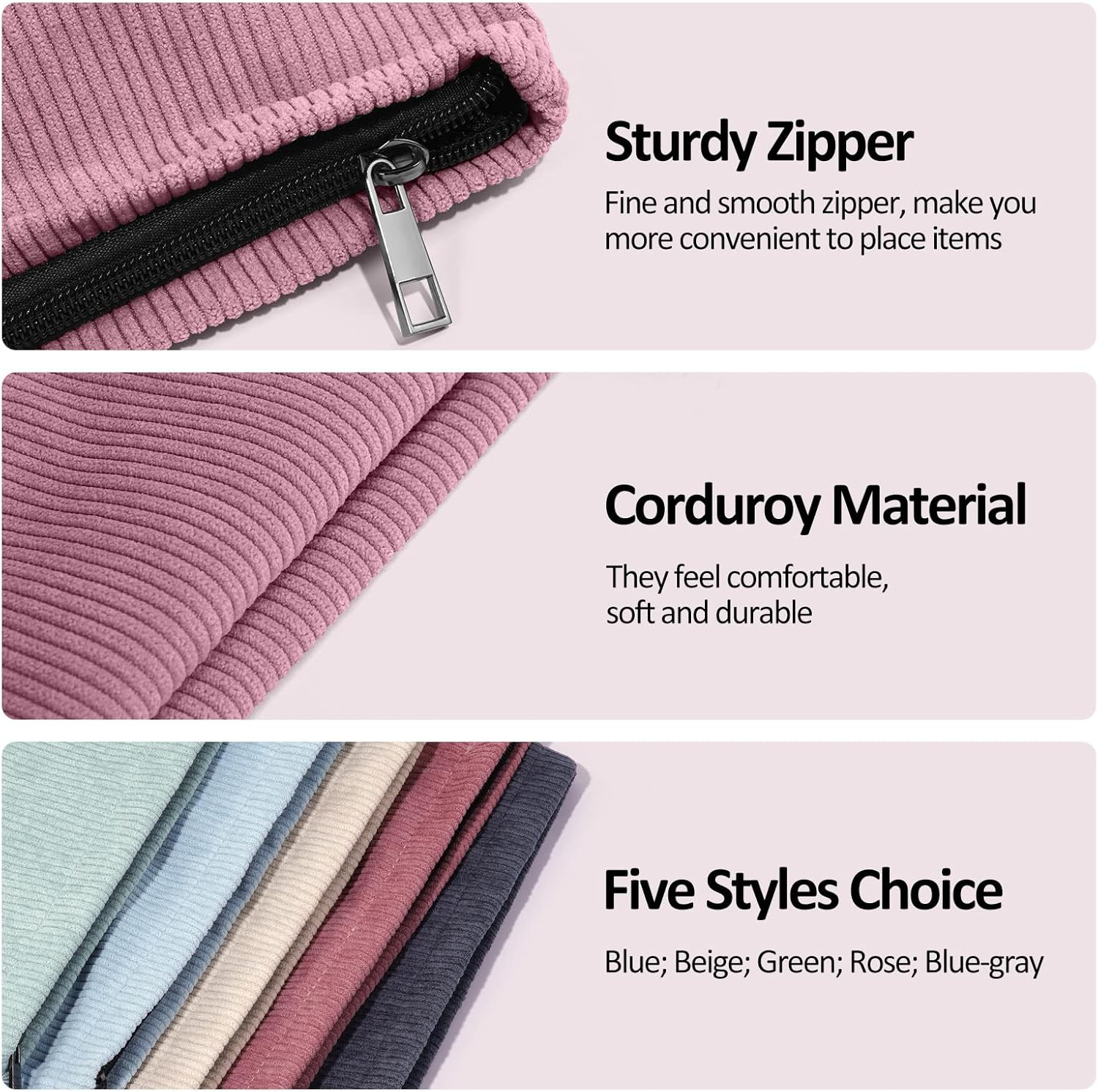 MAANGE 2 Pcs Cosmetic Bag, Travel Makeup Bag Makeup Pouch Corduroy Portable Versatile Zipper Pouch Make up Bag for Women (Red image number 2