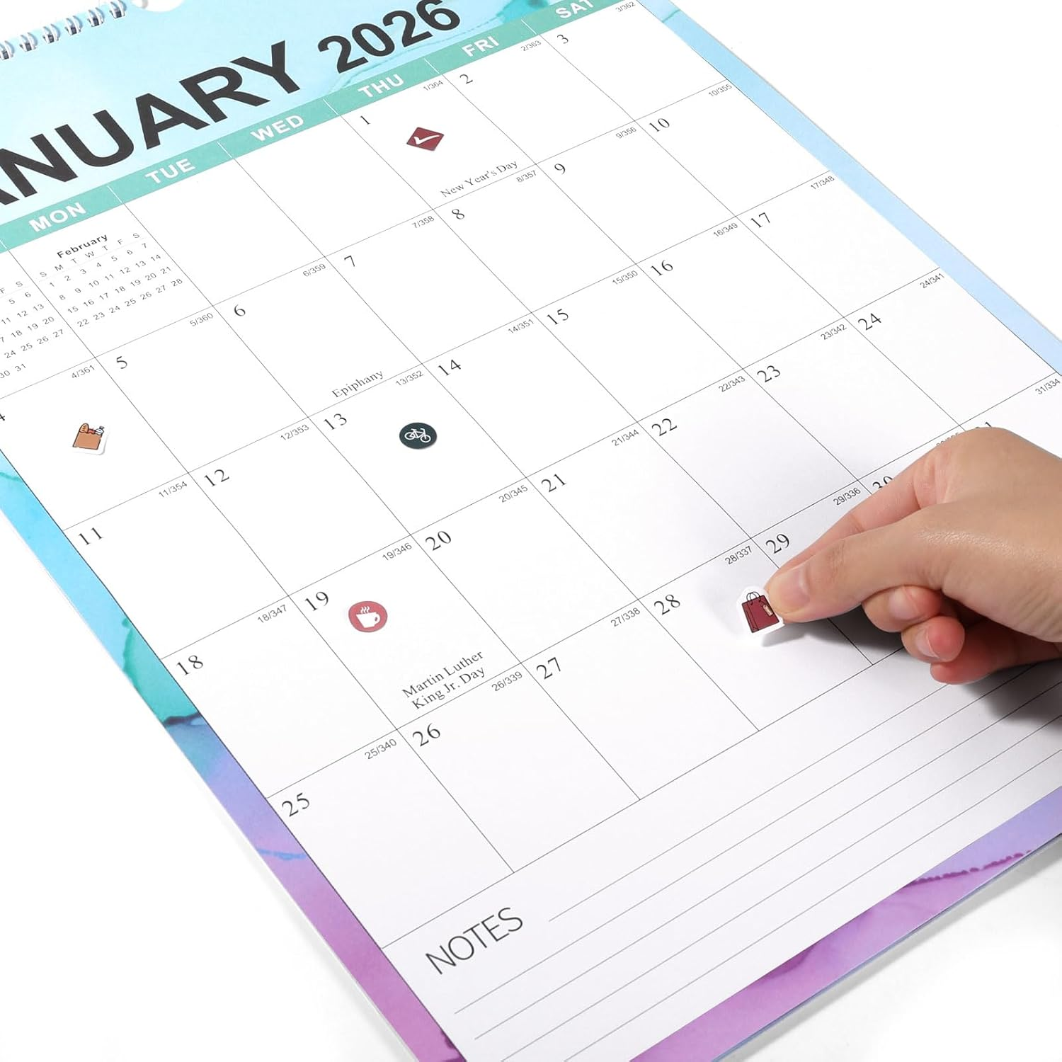 2026-2027 Wall Calendar with Stickers, Monthly Planner Runs from January 2026 to June 2027, 18 Months for Office Home School, 17'' X 12'' (Dark Blue)