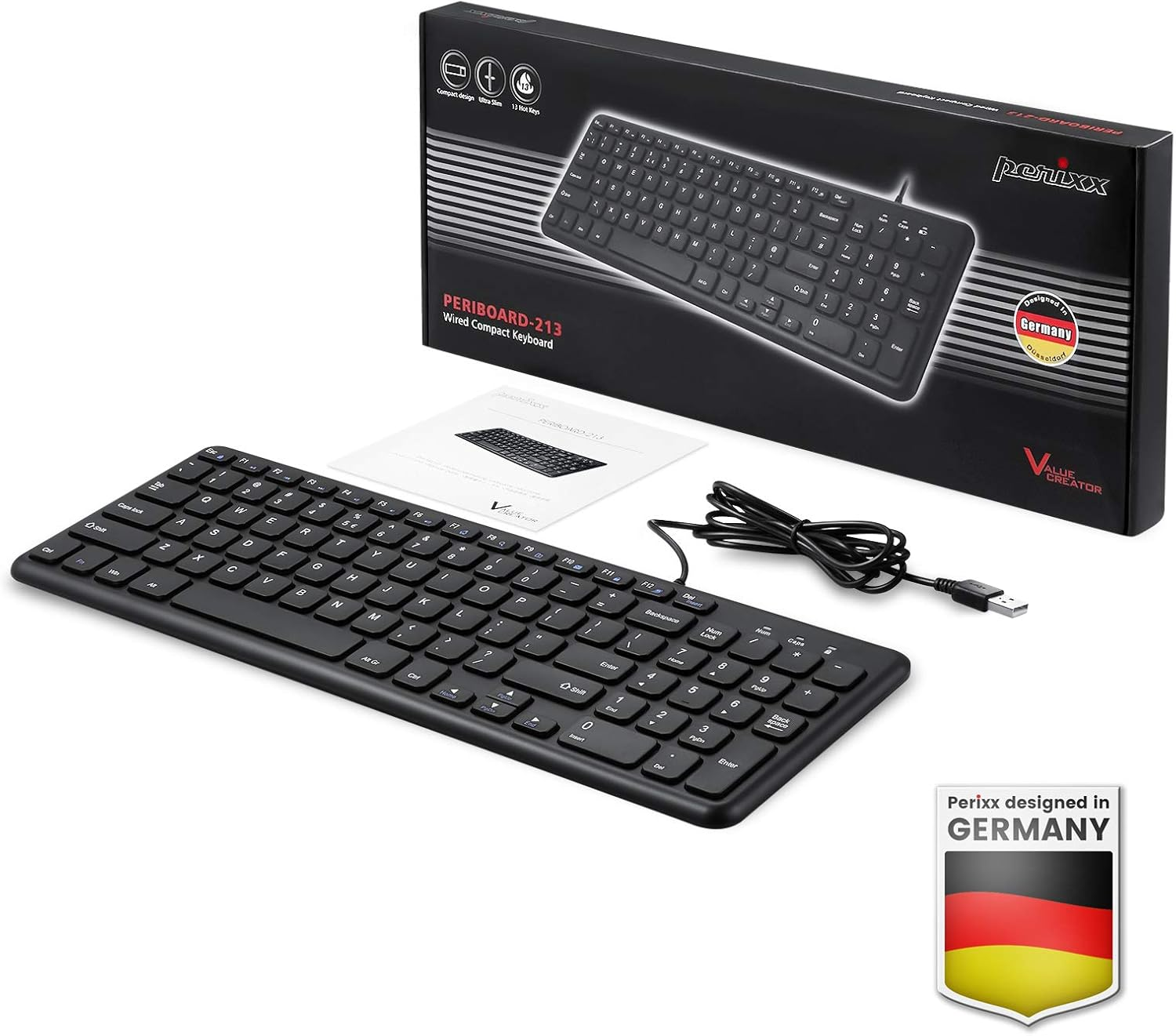 Perixx PERIBOARD-213U Wired Silent USB Scissor Keyboard, Compact Design with Number Pad, Black image number 4
