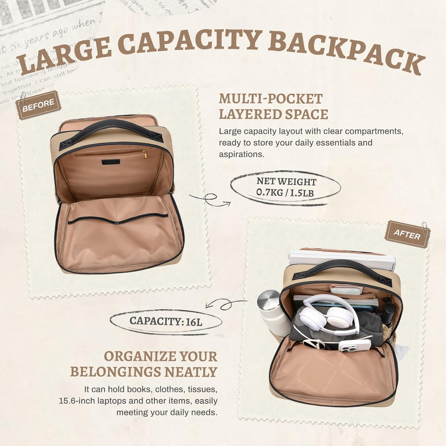 GOLF SUPAGS Faux Leather Backpack Women'S Stylish Laptop Backpack Multifunctional Daypack Waterproof Perfect for Work College and Travel Fits 15.6 Inch Notebooks image number 5