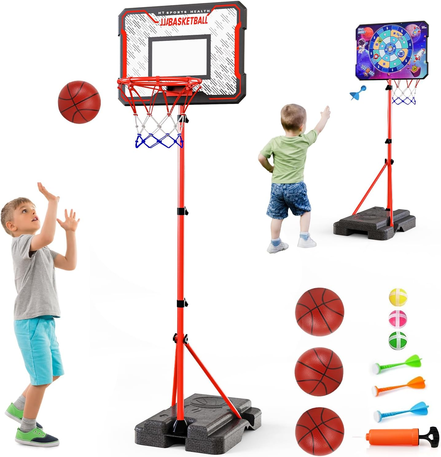 Children'S Basketball Hoop with Darts Target 2 in 1 with Stand Highly Adjustable 88-189 Cm Mini Basketball Outdoor Indoor and Outdoor for Children Aged 3 to 8 Years image number 3