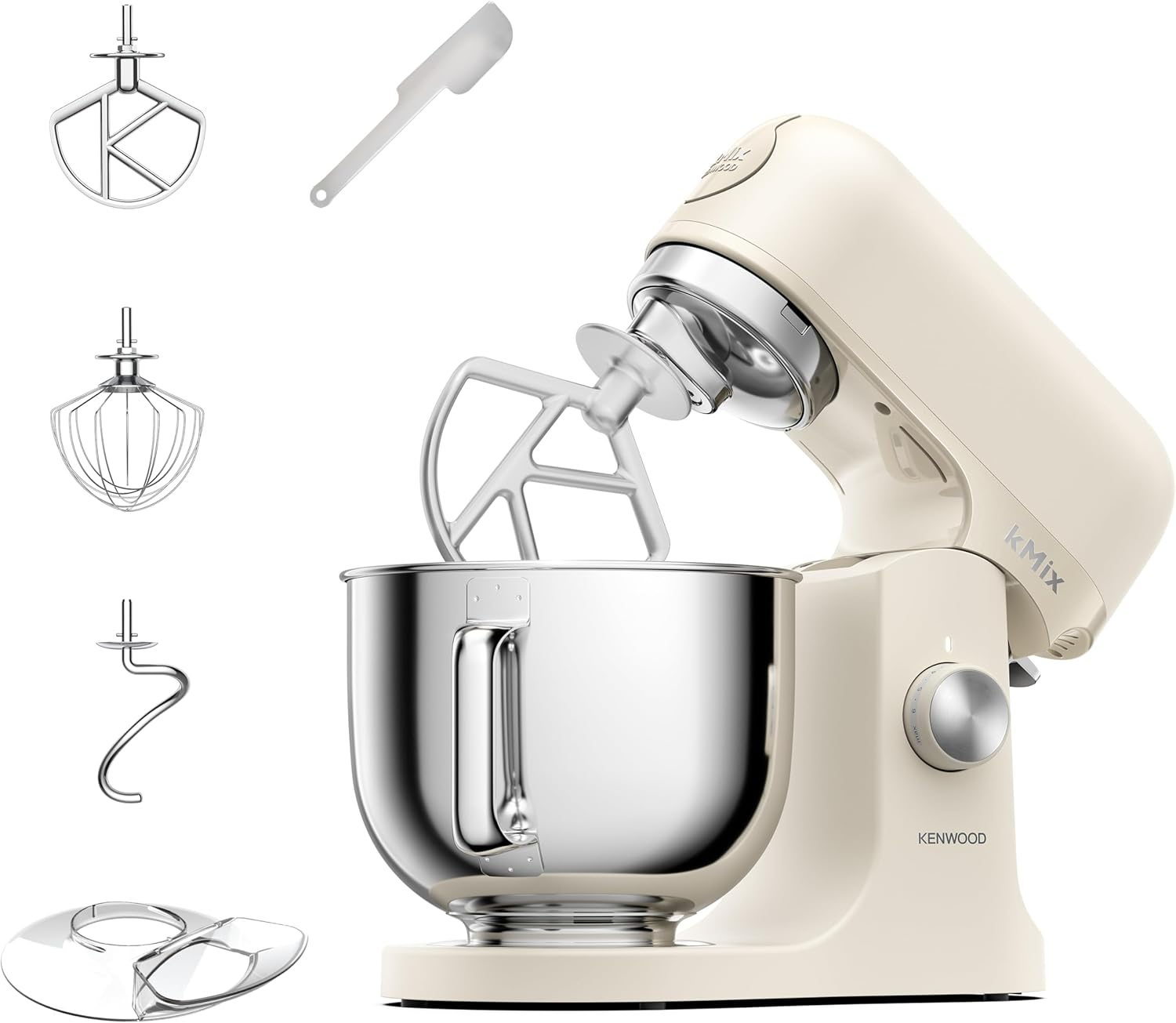 Kenwood Kmix Calm Cream KMX751ACR, Stand Mixer with 5L Stainless Steel Bowl, Safe-Use Safety System, Metal Casing, Incl. 3-Piece Patisserie Set and Splash Guard, 1000W, Cream