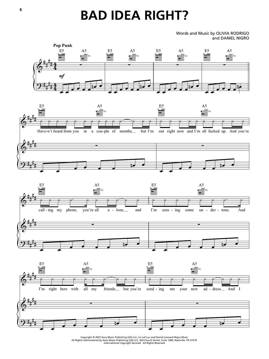 Olivia Rodrigo - Guts: Piano/Vocal/Guitar Songbook image number 2
