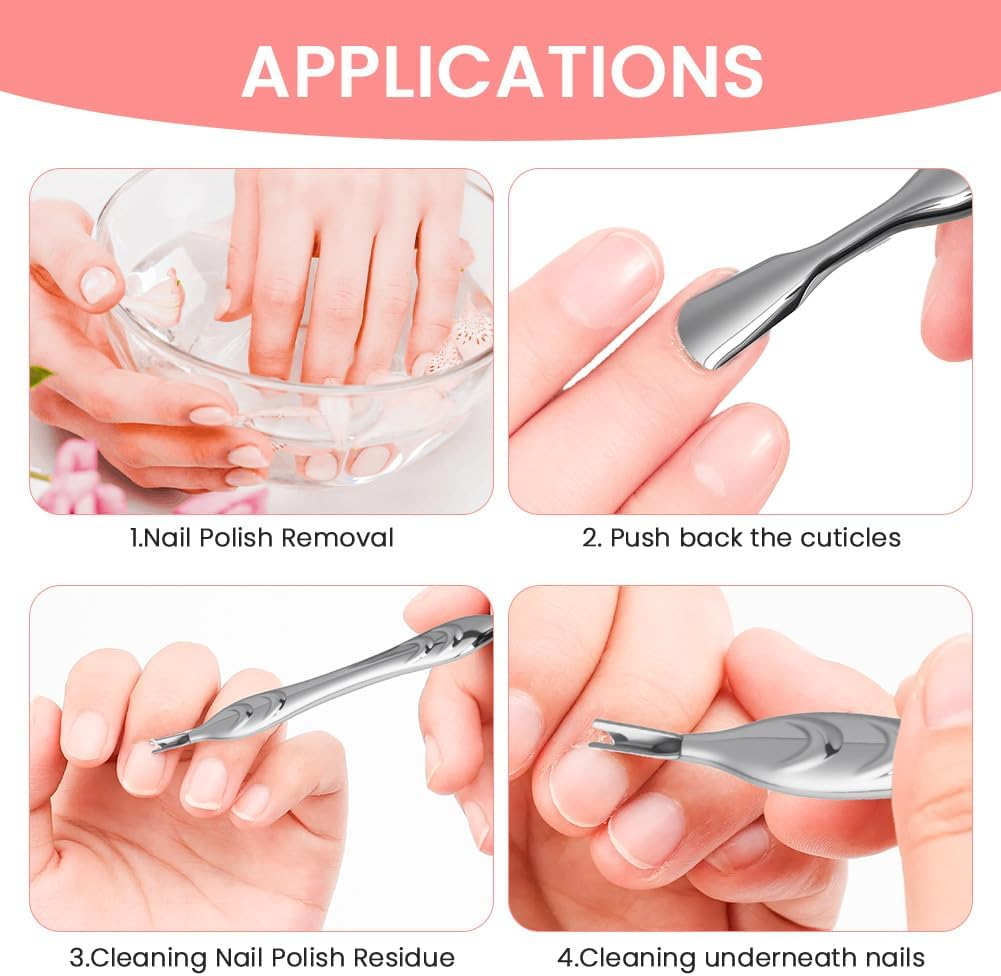 Alaoo Cuticle Pusher with Fork, 2-In-1 Stainless Steel Metal Spatula, Cuticle Pusher, Dual Ends Cuticle Fork, Professional Nail Pusher Spatula Pusher for Processing Cuticle, Manicure, Pedicure (A) image number 1