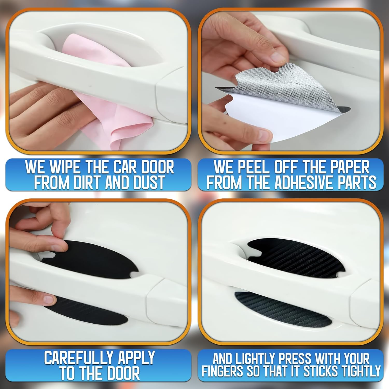 8Pcs Car Door Handle Protector - Stickers Door Handle Cover Carbon Fiber Vinyl Wrap Black Car Protector - Sticker Pack Protection Film for Cars image number 2