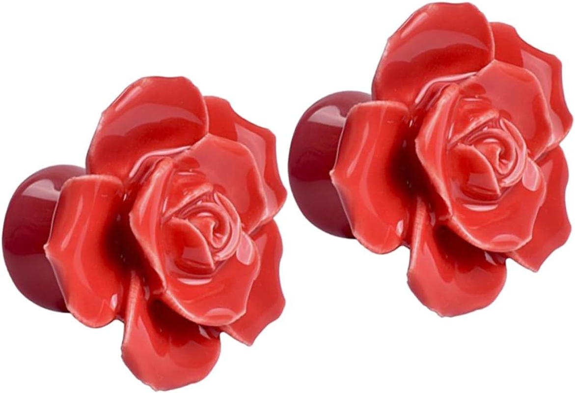 Rose Ceramic Cabinet Knobs 2 Pack Decorative Kitchen Drawer Pull Handles with Screws for Cupboards Wardrobes Home Improvement