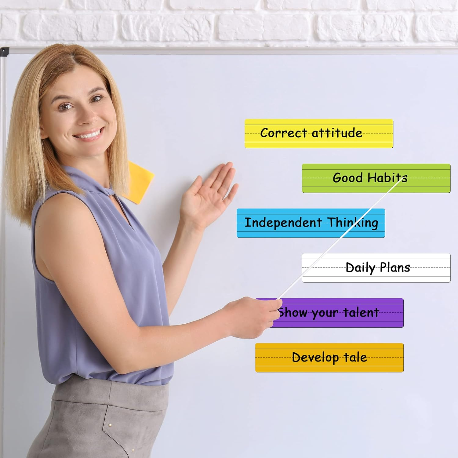 D-Fantix 12 Pack Magnetic Sentence Strips for Teachers, 12 X 3 Inch Magnetic Dry Erase Sentence Strips for Whiteboard, Reusable Teacher Supplies Learning Tools for Classroom Office(6 Colored, 6 White) image number 6