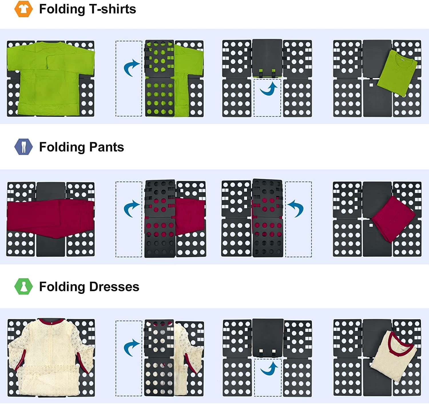 Shirt Folder Clothes Folding Board Laundry Room T Shirt Adjustable PP Plastic Folding Board Easy to Fold Clothes, Black image number 6