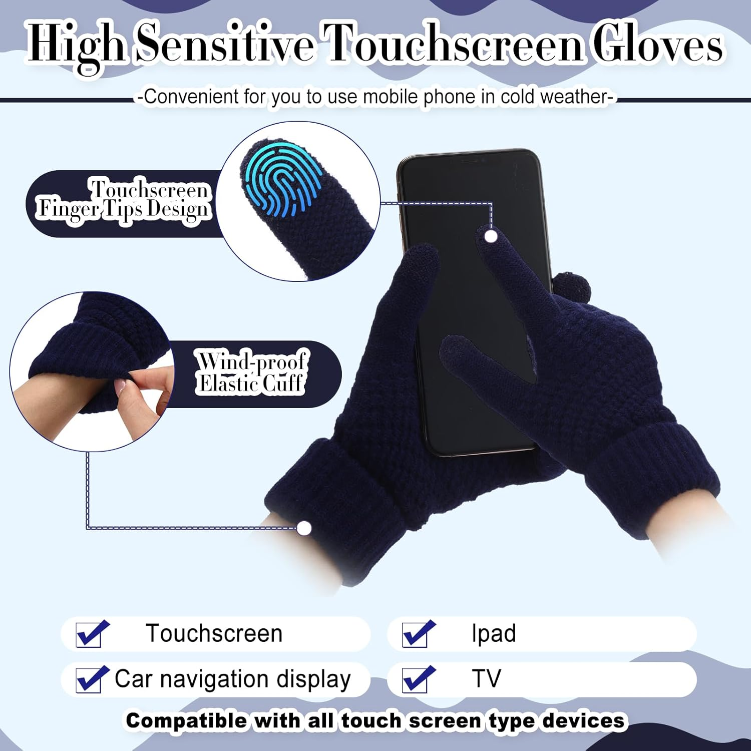 Geyoga 3 Pieces Winter Beanie Hat Scarf Touch Screen Warm Gloves Set Knit Skull Cap for Men and Women