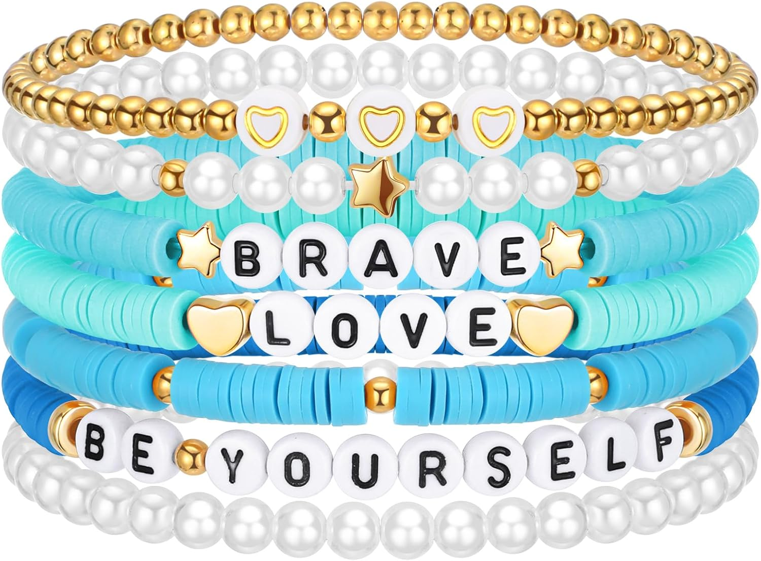 Landical 7 Pcs Friendship Beaded Bracelets Valentines Bracelets Heishi Preppy Bracelets Cute Jewelry Gifts for Women Girls