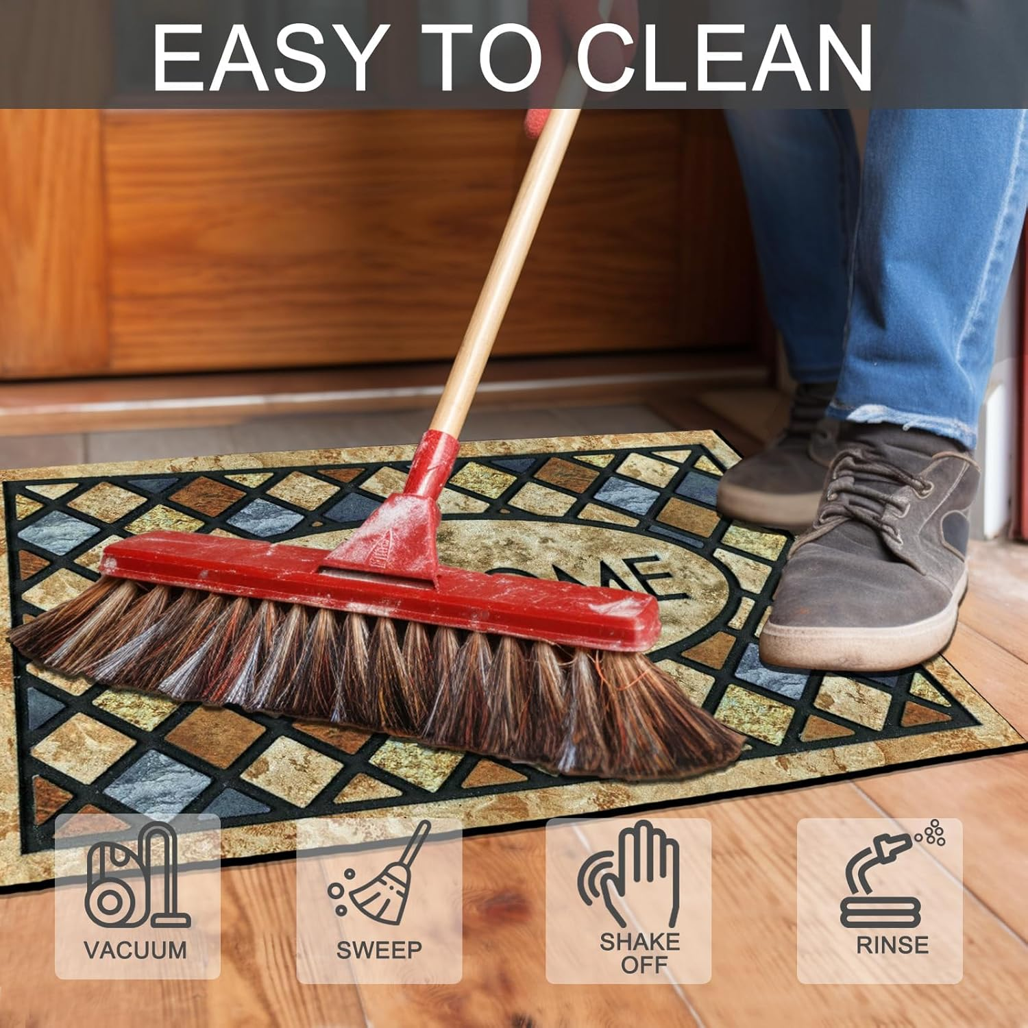 Blue Welcome Door Mat 60&times;90Cm Front Doormat Outdoors for Home Entrance Outdoors Mat for outside Entry Way Doormat Entry Rugs, Heavy Duty Toto Non Slip Rubber Back Low Profile 021 image number 4