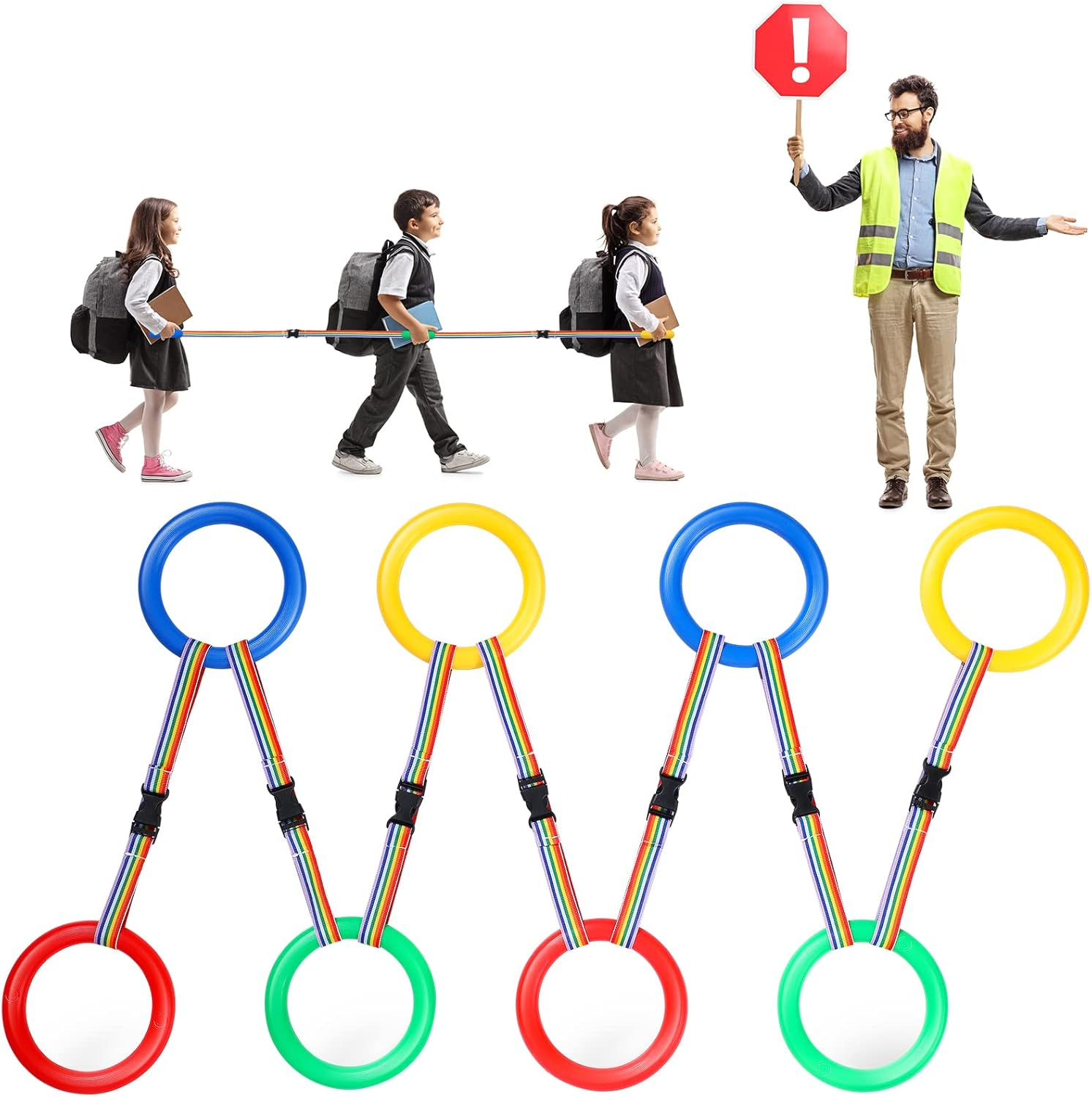 Chumia 8 Set Walking Rope for Preschool Toddlers Kids 4 Colorful Handles Outdoor Safety Line Detachable Transition Rope for Children'S Preschool Kindergarten Supplies Wrist Leashes image number 4