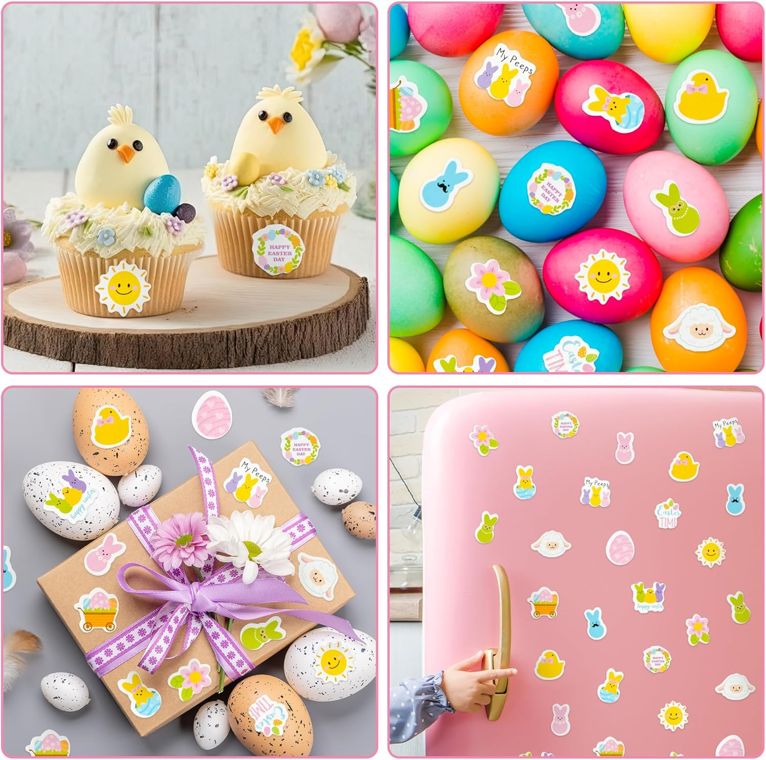Haooryx 300Pcs Cartoon Easter Foam Sticker, Candy Color Summer Theme Buuny Peeps Chicks Egg Shaped Self-Adhesive EVA Foam Sticker Cute Puffy Sticker for Spring Summer Theme Party Supplies image number 6