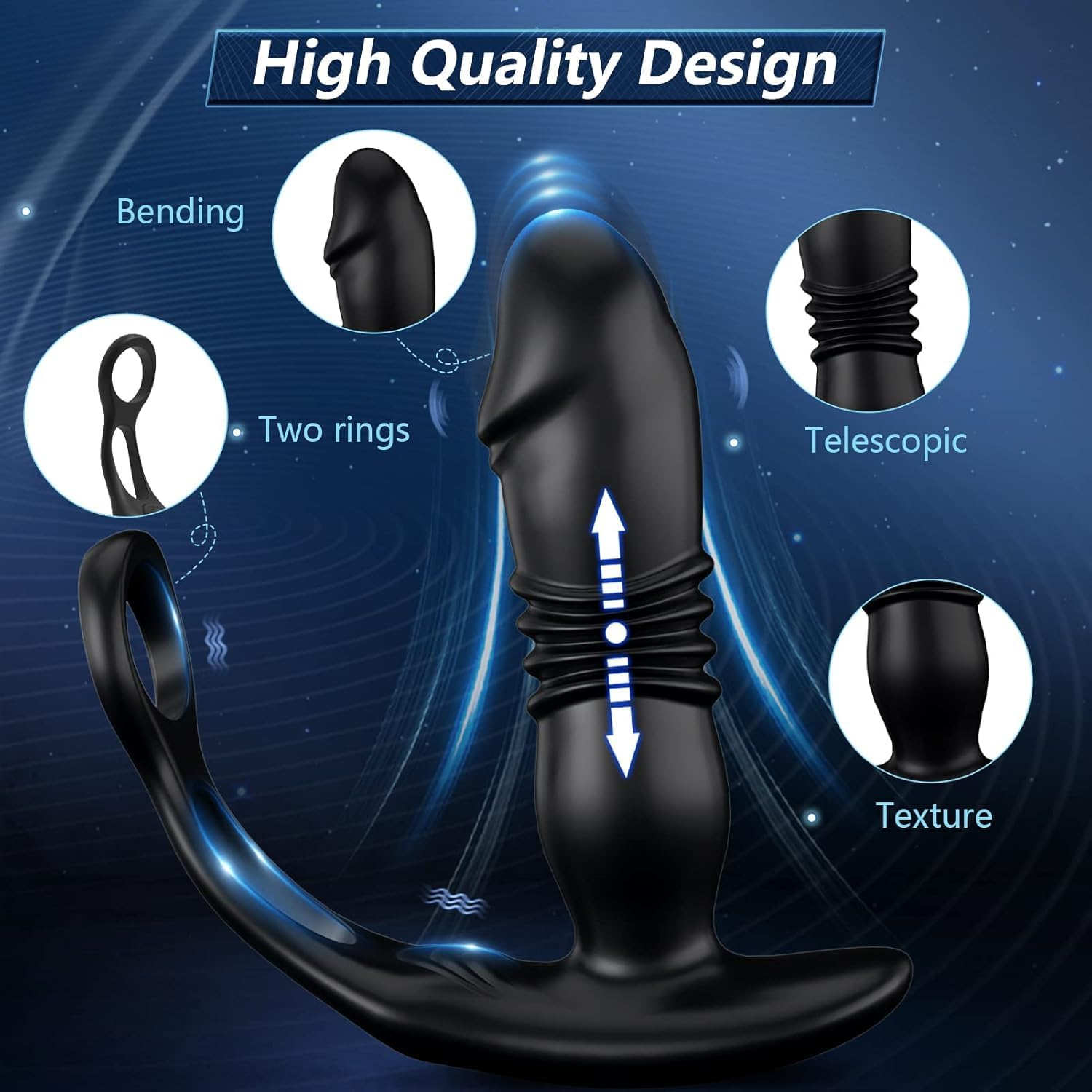 LONZYON Male Anal Vibrator Prostate Massager Toys with Cock Ring, 10 Swing Thrusting & Vibrating Remote Control Anal Plug Dildo Vibrator, Adult Male Sex Toys for Beginner&Advanced Player Gay Toy for Men Couple(Black) - App Black image number 5