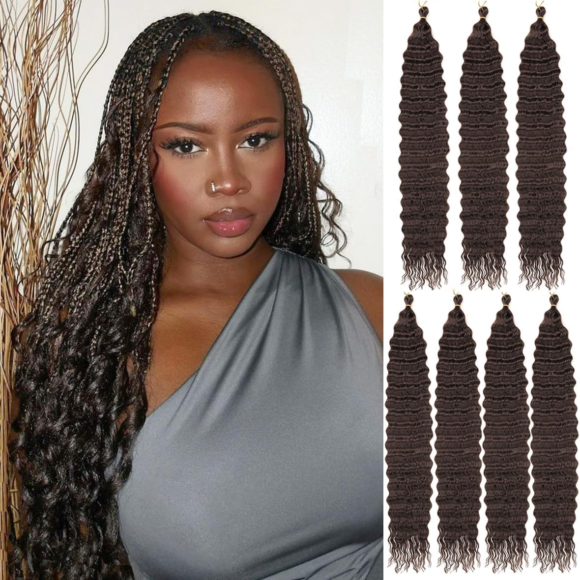 Kachanaa 30 Inch Pre-Separate Deep Wave Braiding Hair Extensions for Goddess River Braids 3 Pack Synthetic Ocean Wave Crochet Hair for Boho Box Braids Blonde EZ Braiding Hair /27# image number 4
