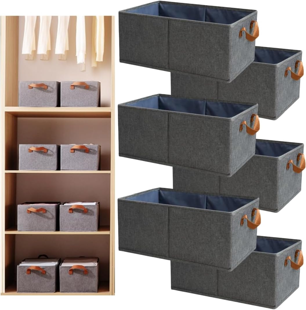YNTCHENG Pack of 6 Large Capacity Storage Bins Closet Organizer System,Sturdy Foldable Storage Boxes,Shelf Organizer Shelves Basket Storage Bin with Handles for Organizing Clothing,Sheets,Toys image number 5