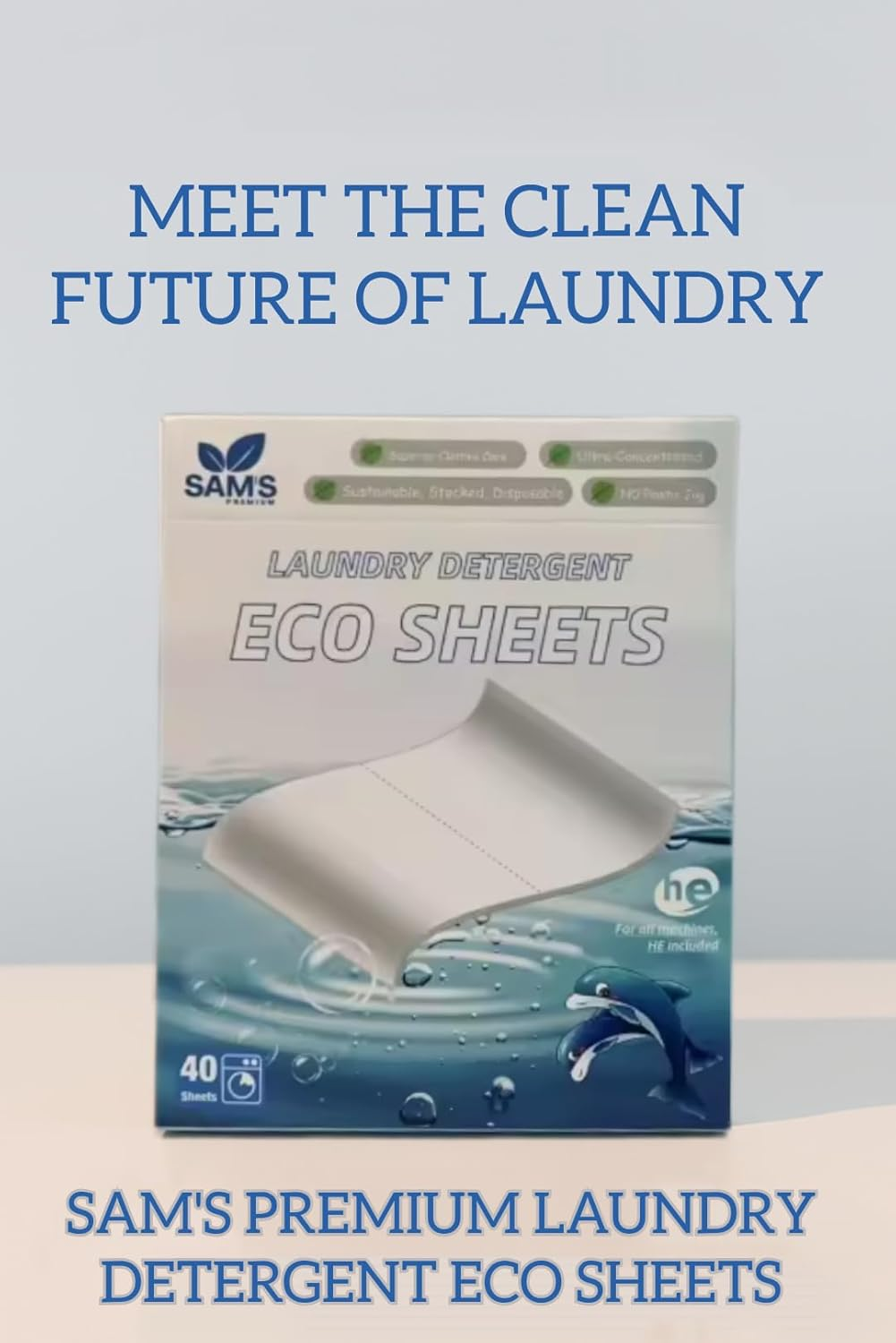 SAM'S PREMIUM Eco Laundry Detergent Sheets (80 Loads) &ndash; Plastic-Free, Zero-Waste, Dissolvable Strips for Washing Machines &ndash; Compact & Travel-Friendly Laundry Soap Sheets