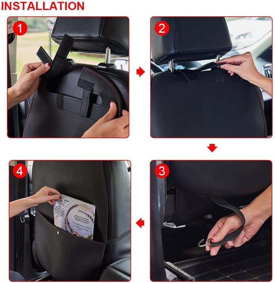 HCMAX 2 Pack Kick Mat Car Seat Back Protector Waterproof Easy to Clean Multifunctional Organizer Storage Bag Travel Accessory PU Leather Black image number 2