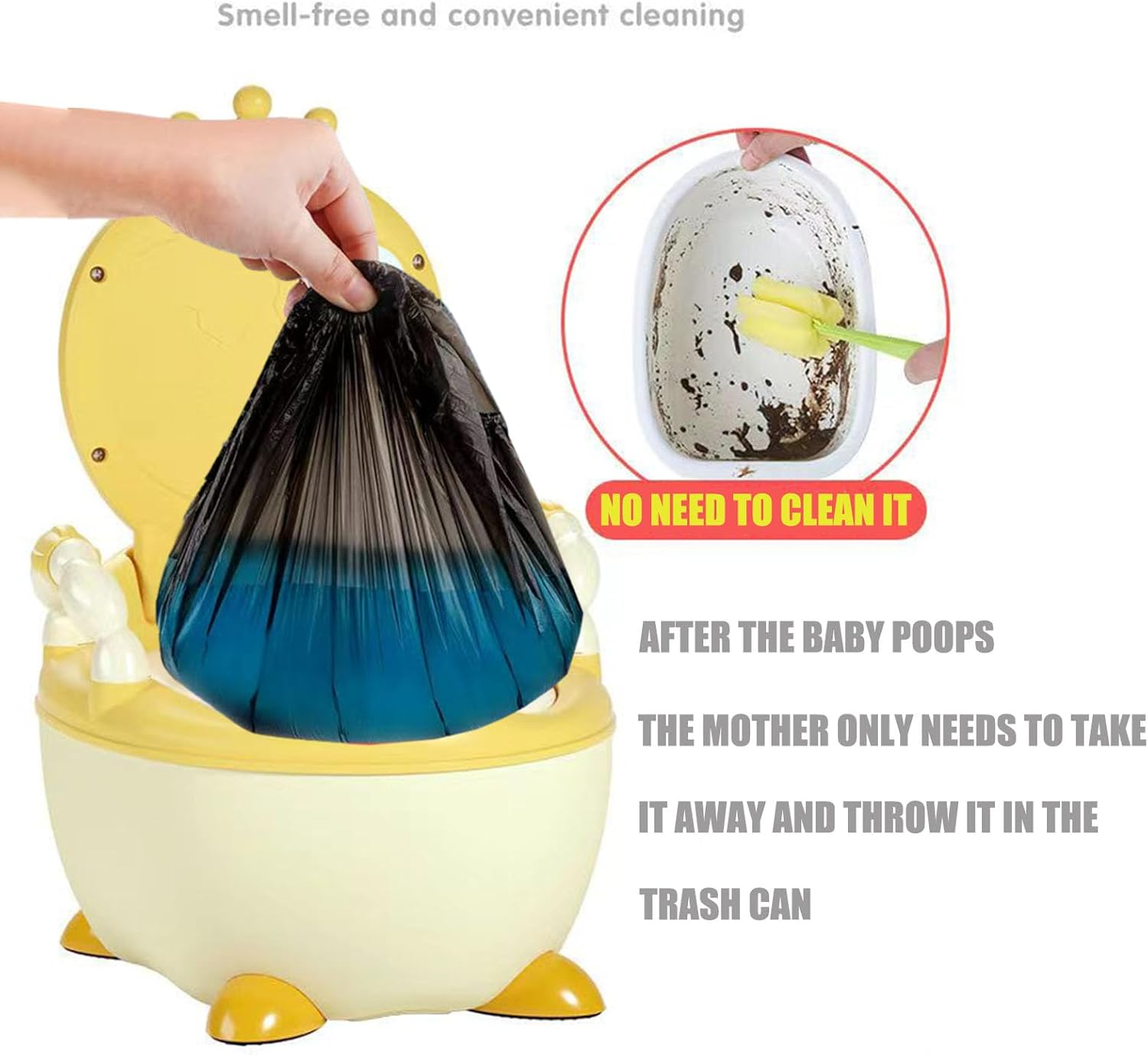 MIUPOO Potty Chair Liners with Elastic, Portable Potty Training Bags, Potty Refill Liners Disposable for Toddlers Kids and Baby,Toilet Seat Cover,100 Pieces,19X8 Inches,Black - Black image number 3