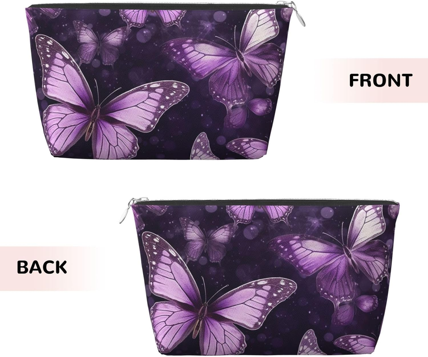 SDTYKHJ Large Capacity Makeup Bag for Women, Waterproof Portable Shaving Bag, Small Toiletry Bag, Purple Butterflies, Leather Cosmetic Organizer Bags for Travel, Siliver, One Size image number 2