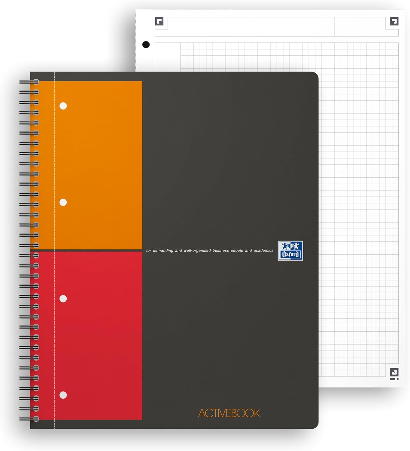 OXFORD 100104329 Activebook International A4 + Checkered with Indexable Index and Document Pocket Gray Spiral Notebook Block - a Smart Organization for Managers and Executives image number 6