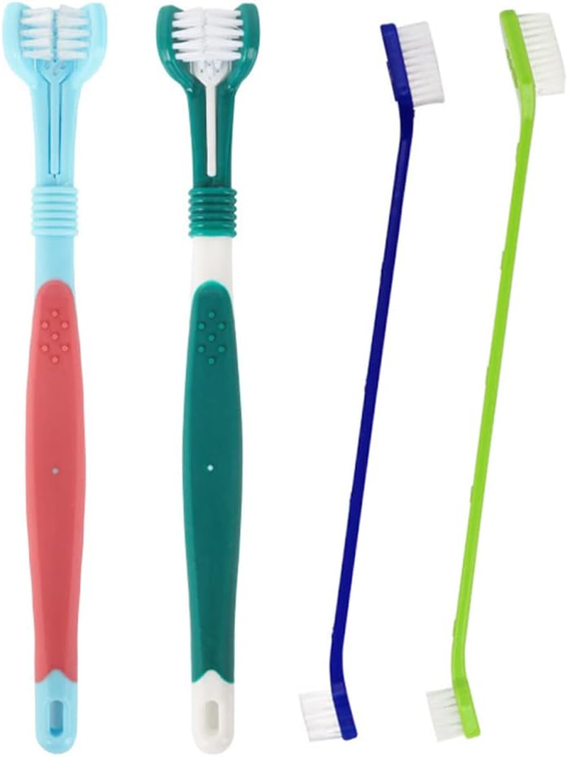 Pet Toothbrush Pack - 4 Toothbrushes for Dogs & Cats: 2 Triple Head & 2 Long Handle image number 5