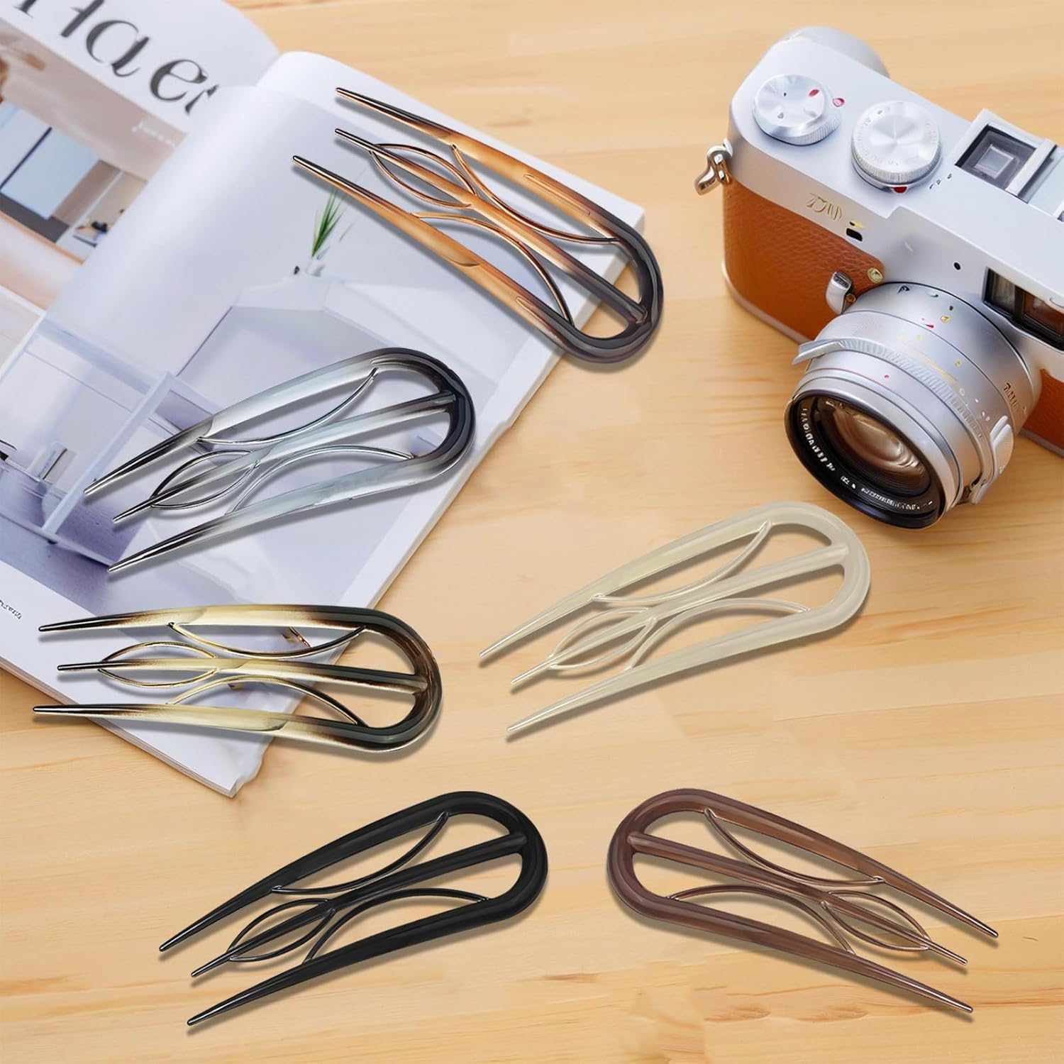 6Pcs U Shaped Hair Pins French Twist Forks - Retro Internal Teeth Clips and Sticks for Styling image number 3