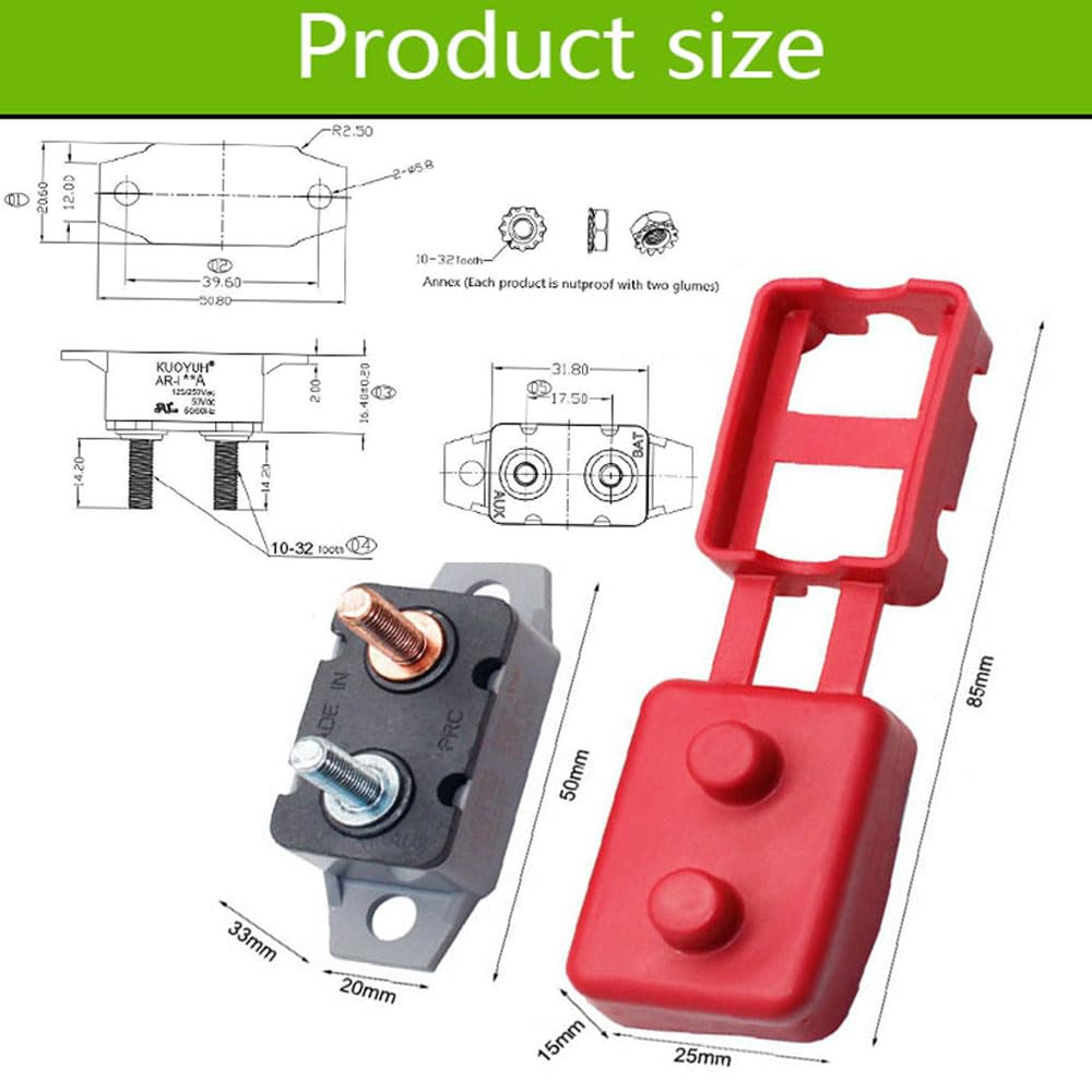 2 Pack Direct Current DC 12V - 24V Automatic Reset Circuit Breaker, Current Overload Protector, with Cover Stud Bolt for Automotive RV (Red 30A) image number 2