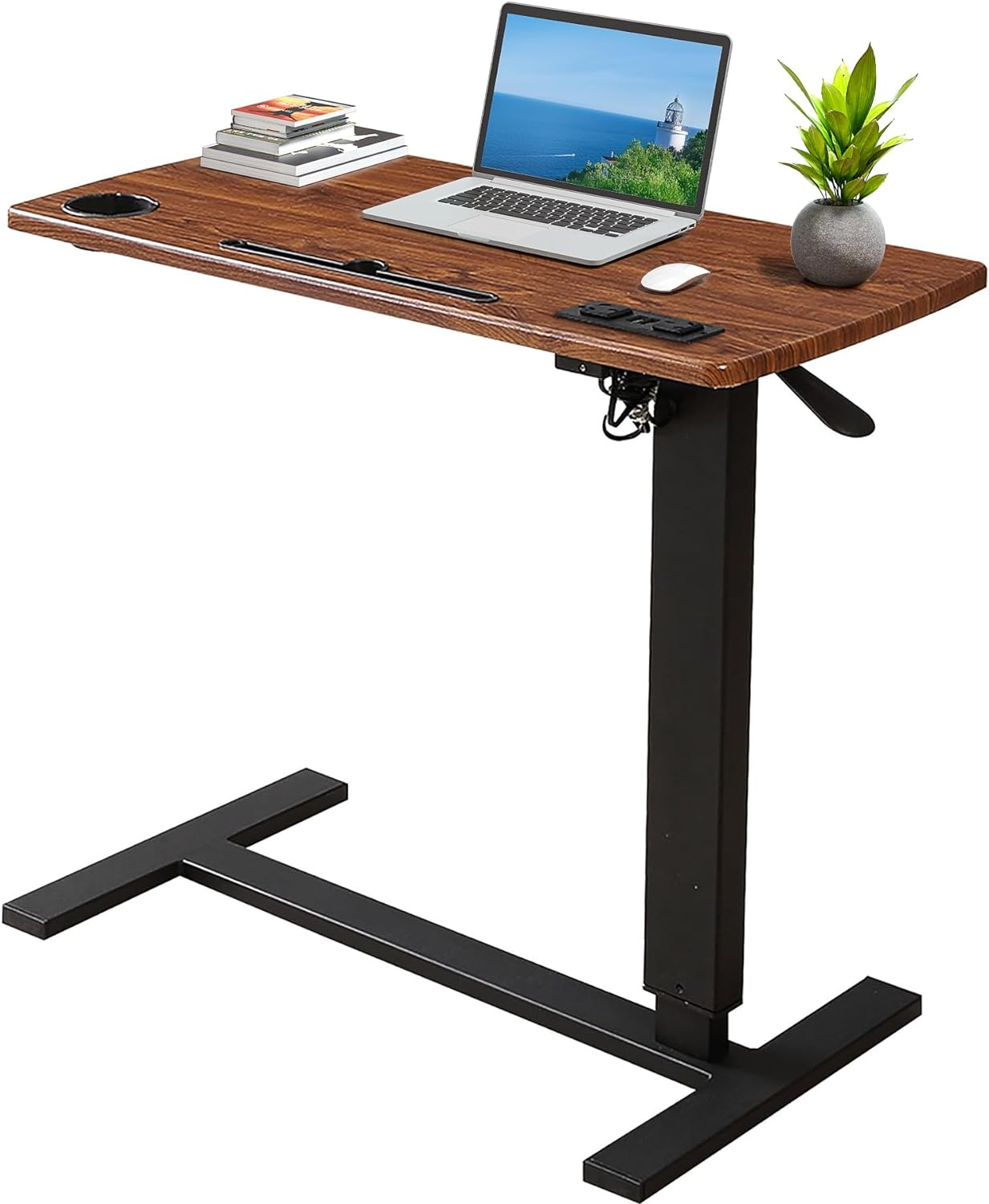 LEVEDE Mobile Standing Desk with USB Charge, Rolling Laptop Cart Height Adjustable, Gas Lift Bedside Table, Sit to Stand Computer Desk with Hidden Wheels Overbed Table for Home,Office,Medical (White)