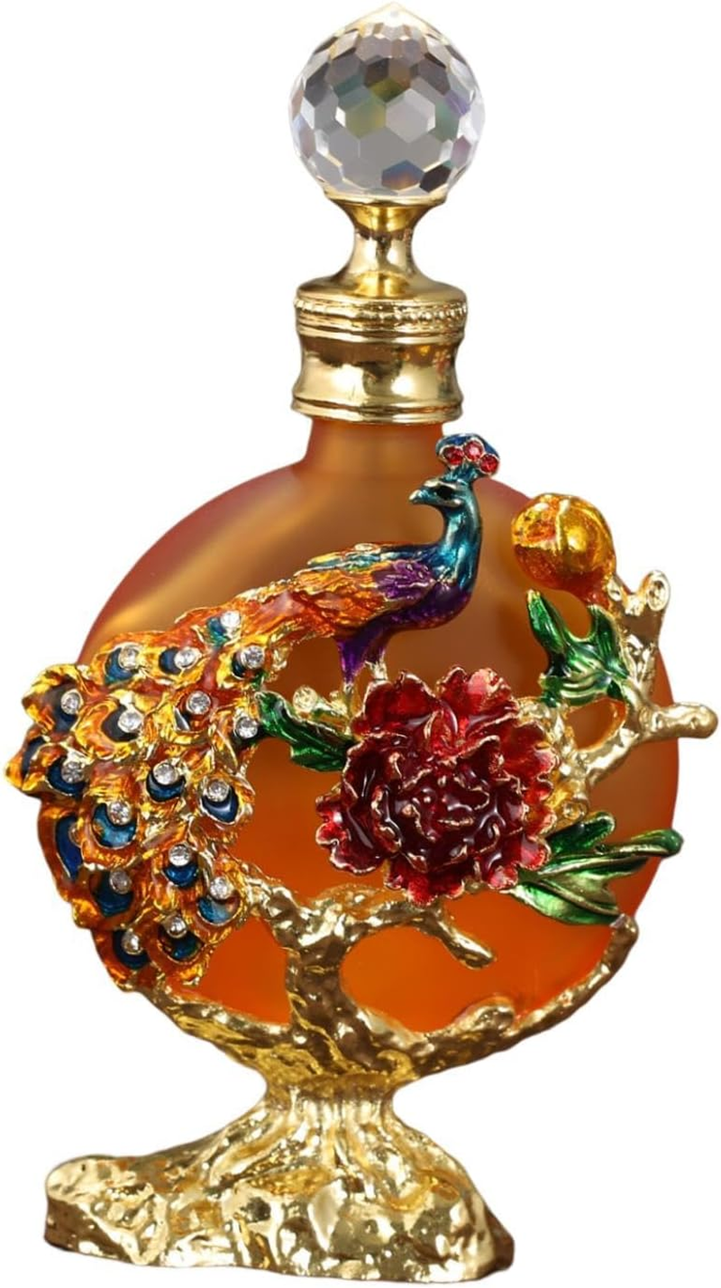 Oshhni Empty Refillable Perfume Bottle Essential Oil Bottle Luxury Portable Peacock Peony Embossed Window Display Reusable Container, Orange image number 5