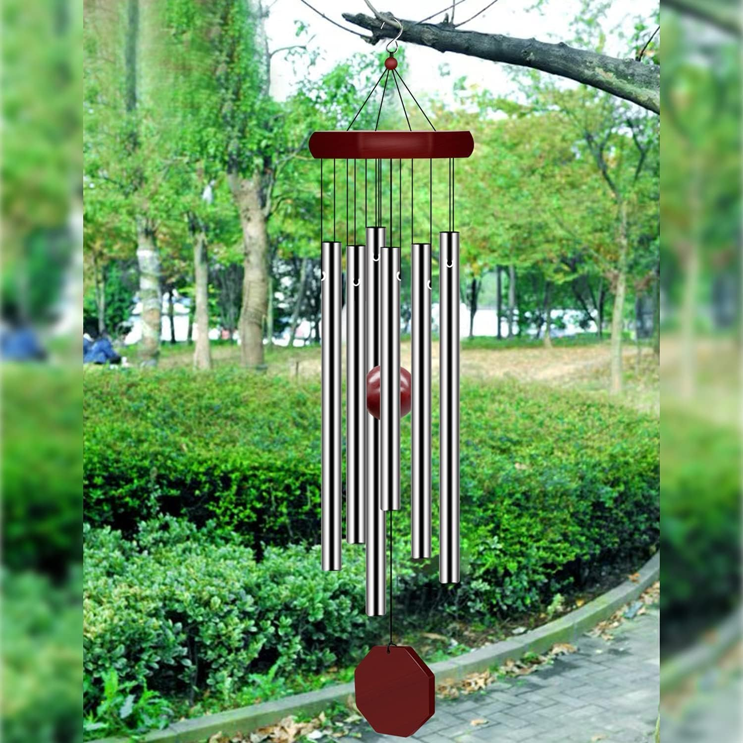 2 Pack Memorial Wind Chimes, Large Deep Tone Elegant Sympathy Wind-Chime Personalized with 6 Tuned Tubes, Outdoor Decor for outside Garden Porch Patio Balcony Home Decor (Silver, 28") image number 5