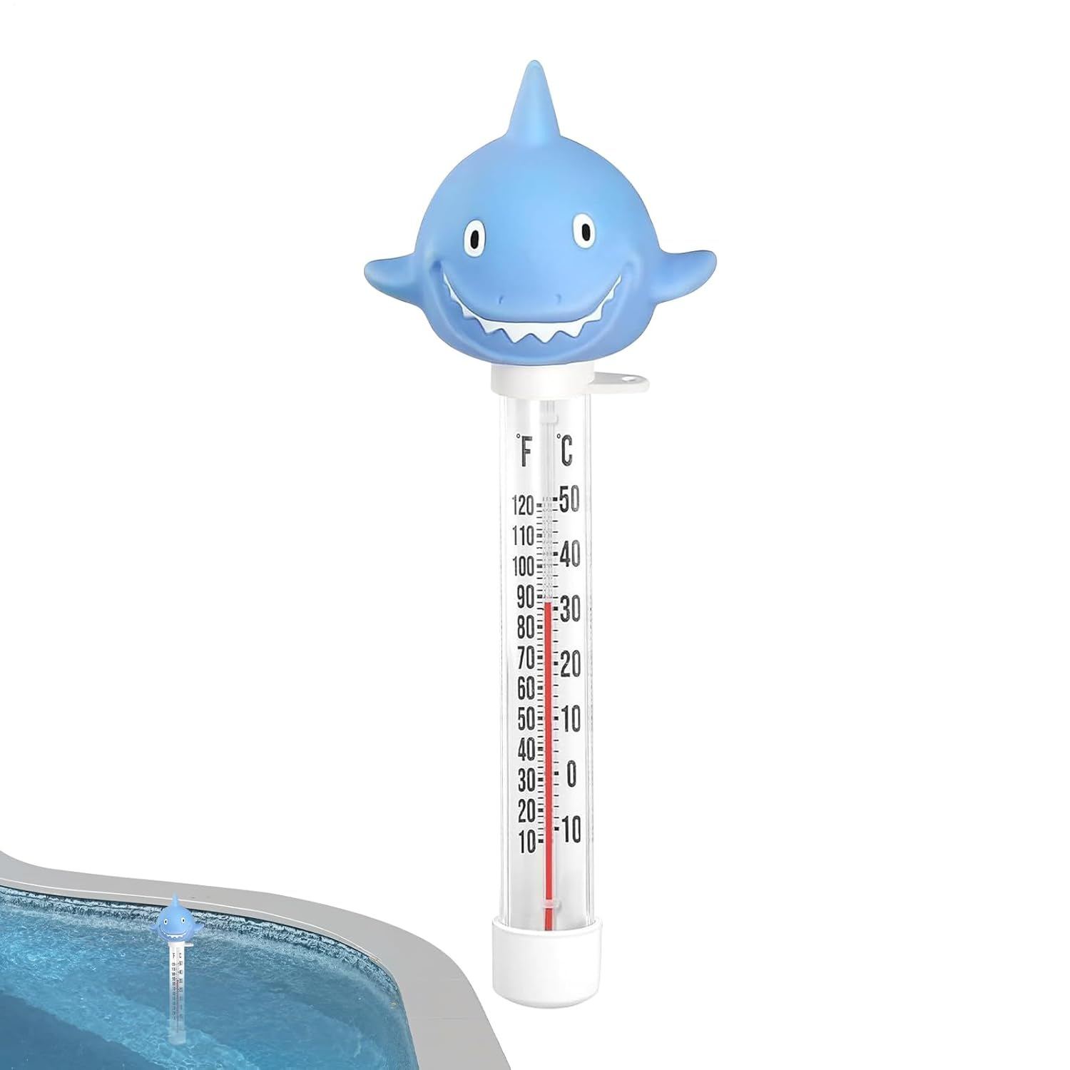 Pool Temperature Gauge &ndash; 9.06 Inch Thermometer | Floating Leakproof Feature &ndash; Shark Style Water Thermometer for Accurate Reading in Pools Spas Ponds Aquariums | PP Device &ndash; Indoor Outdoor Use image number 1