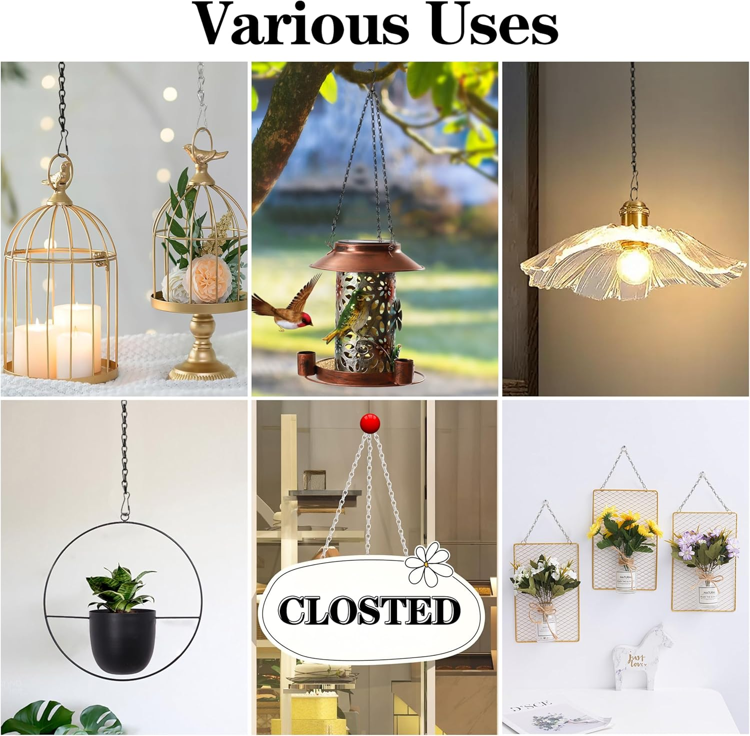 Hanging Basket Chain, 3 Pack 16 Inch Chain for Hanging Plants, Black Plant Chains for Hanging Baskets, 3 Leads Hanging Chain with Hooks for Flower Pots Basket Bird Feeders Sign Wind Chime Billboards image number 1