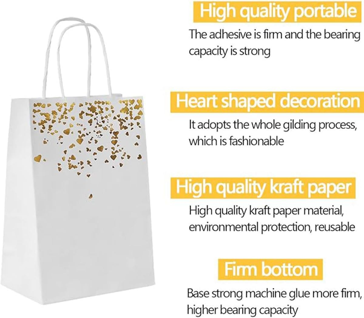 AIMALL Elegant Kraft Paper Bags with Bronze Heart Detail, 30 Pieces, Sturdy and Reusable, 6.3 X 3.1 X 8.6 Inch - 02 image number 3