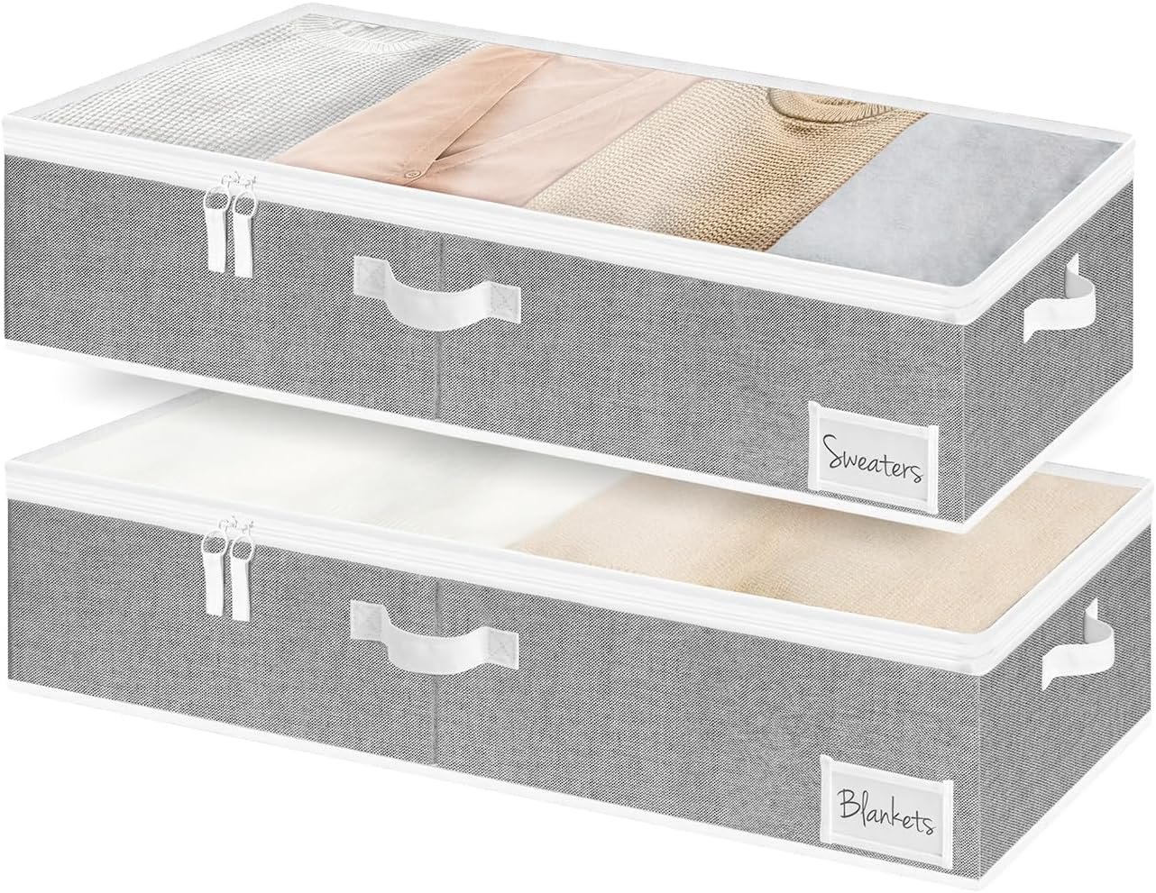 Storageworks Large under Bed Storage Containers with Handles and Label Holder, 2 Pack Ultra-Thick Fabric Underbed Bins, Closet Organizer for Clothes, Blankets, Sweater