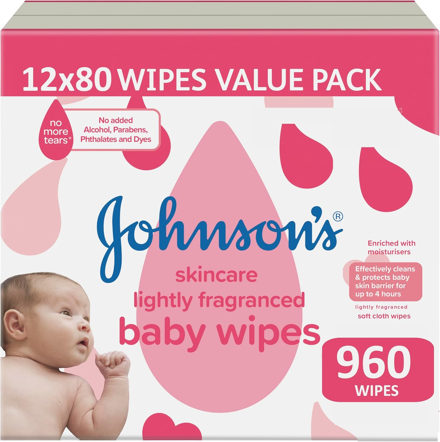 Johnson'S Baby Lightly Fragranced Baby Wipes 960 Pack (80 X 12S) VALUE PACK | Enriched with Moisturisers | Hydrates, Nourishes & Protects Baby Skin Barrier image number 1