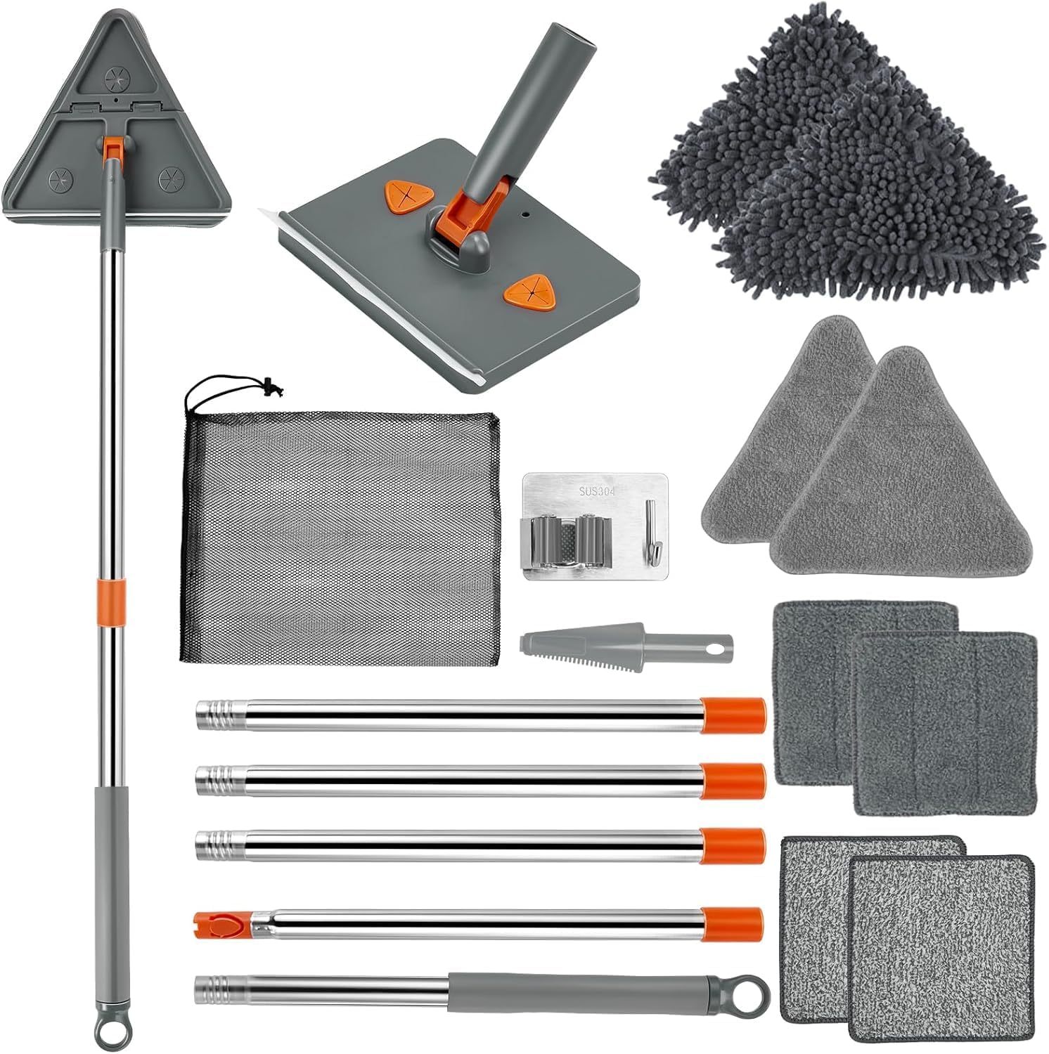 Wall Cleaner Mop with Long Handle, Baseboard Cleaner Tool with Handle, 180&deg; Folding Ceiling Tool Duster with Squeegee for Cleaning Baseboard, Wall, Ceiling, Window,Floor,8 Replacement Cleaning Pads image number 6